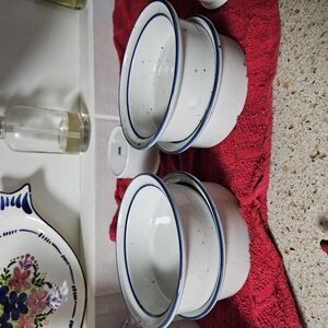 Set of White Bowls with Blue Trim